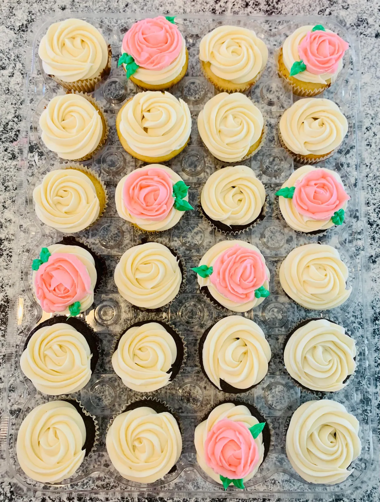 Rose-piped cupcakes