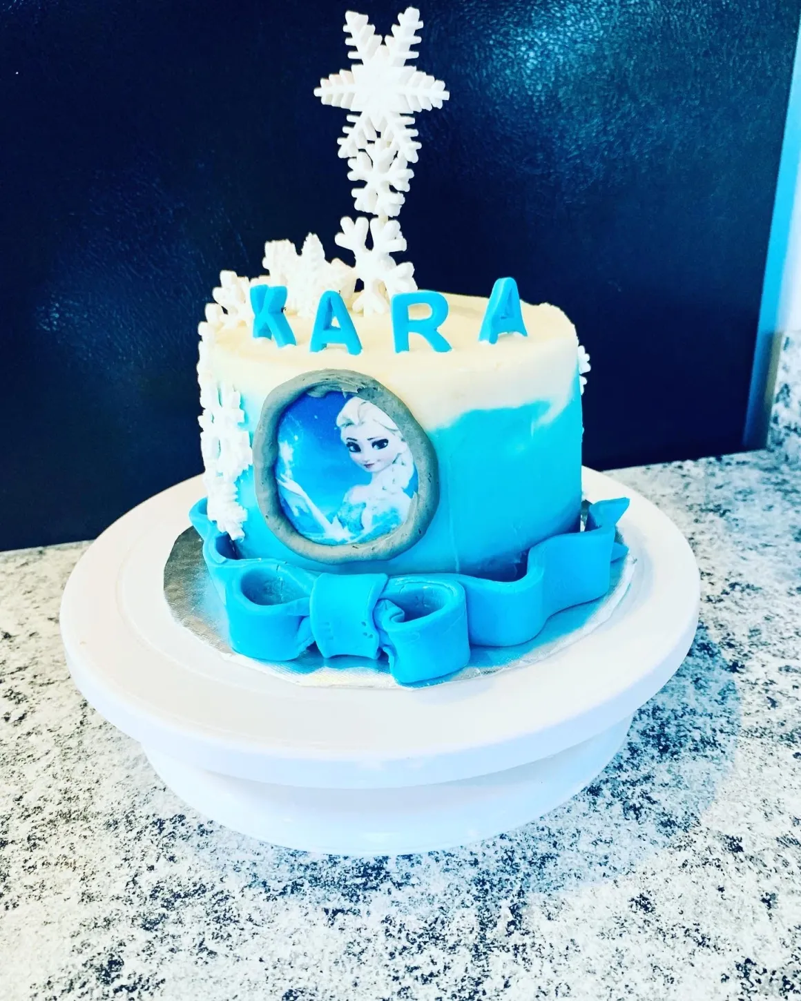 Blue snow-princess themed cake